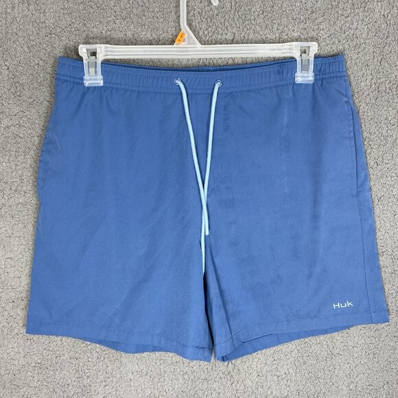 Men’s Huk Pursuit Volley Swim Shorts- Sz M Blue Drawstring Mesh Liner - Picture 1 of 8